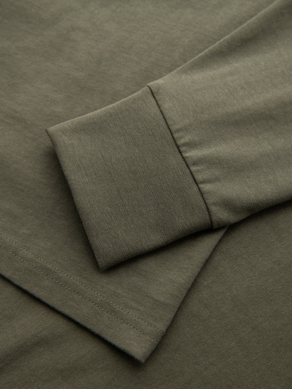 Ombre Clothing Мъжка памучна тениска с дълъг ръкав, U-образно райе деколте и бродерия Ombre Clothing