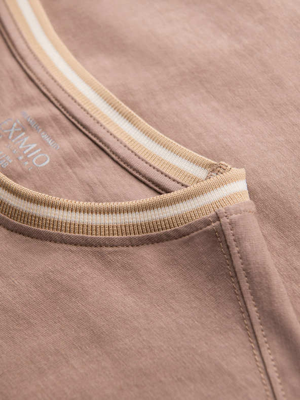 Ombre Clothing Мъжка памучна тениска с дълъг ръкав, U-образно райе деколте и бродерия Ombre Clothing