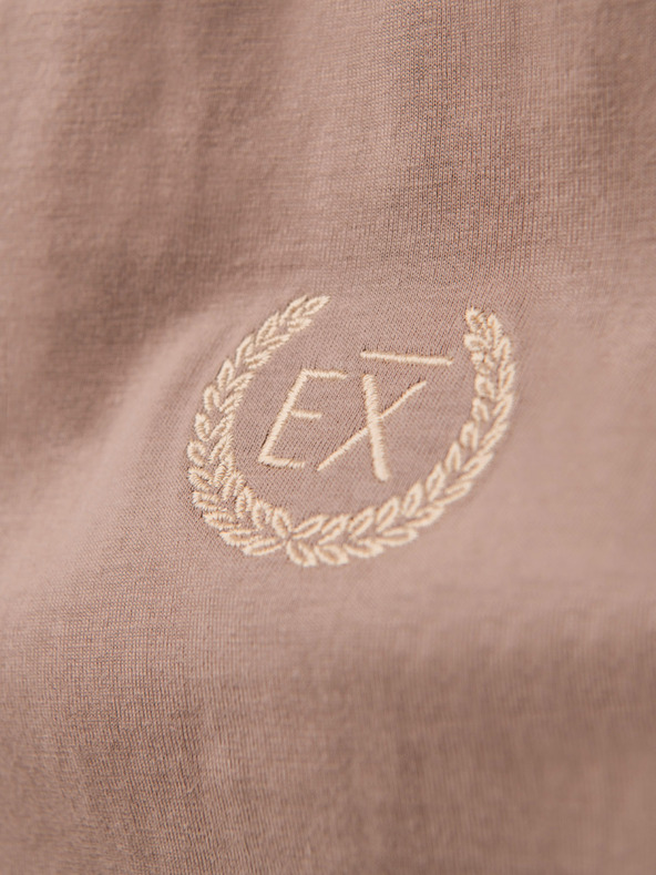 Ombre Clothing Мъжка памучна тениска с дълъг ръкав, U-образно райе деколте и бродерия Ombre Clothing