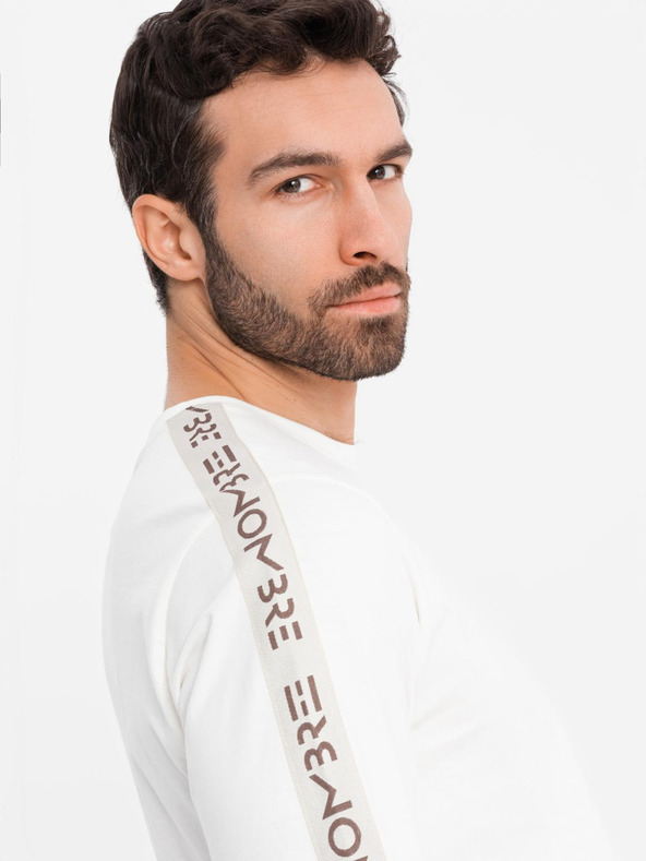 Ombre Clothing Мъжка памучна тениска с дълъг ръкав, с кант и принт на гърдите Ombre Clothing