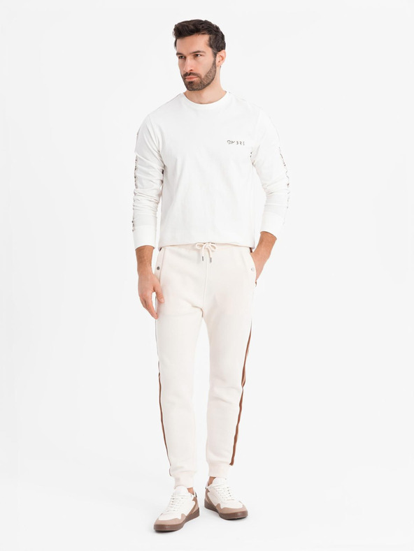 Ombre Clothing Мъжка памучна тениска с дълъг ръкав, с кант и принт на гърдите Ombre Clothing