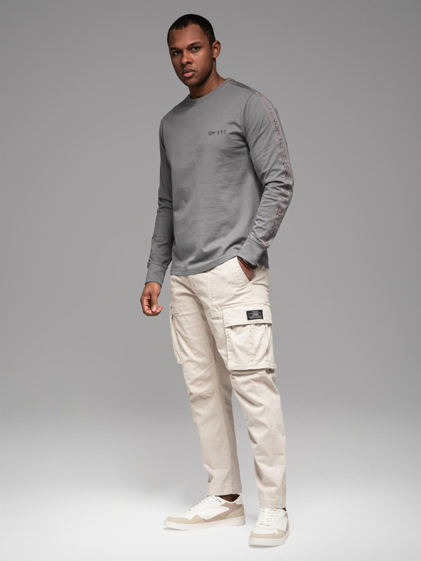 Ombre Clothing Мъжка памучна тениска с дълъг ръкав, с кант и принт на гърдите Ombre Clothing