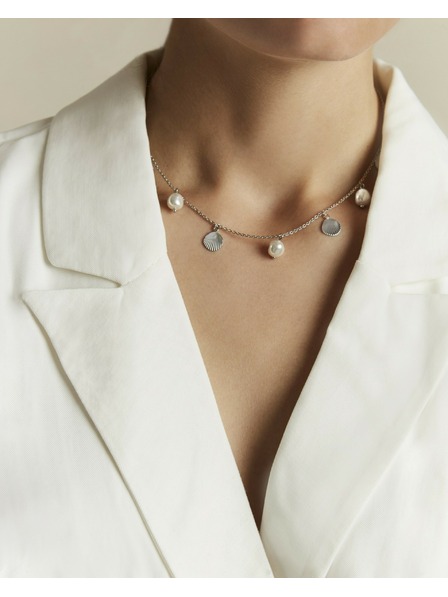 Rosefield Дамско стоманено колие Rosefield Multi Shell and Pearl Charms
