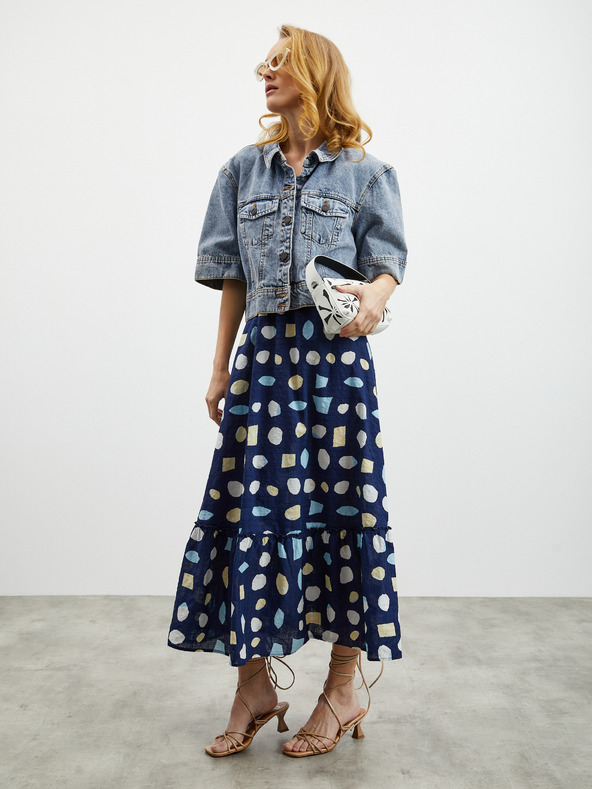 ZOOT.lab Тъмно синя дамска шарена макси рокля с къдрички ZOOT.lab Grete