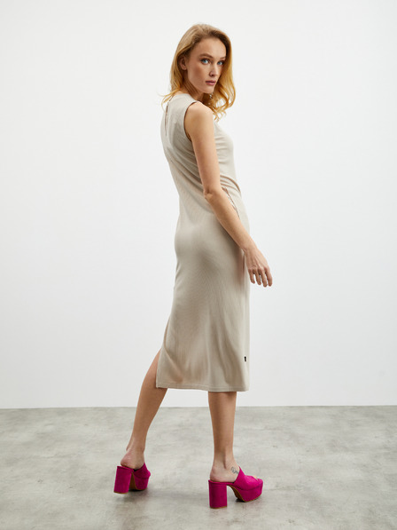ZOOT.lab Бежова дамска оребрена рокля с разрез ZOOT.lab Delie