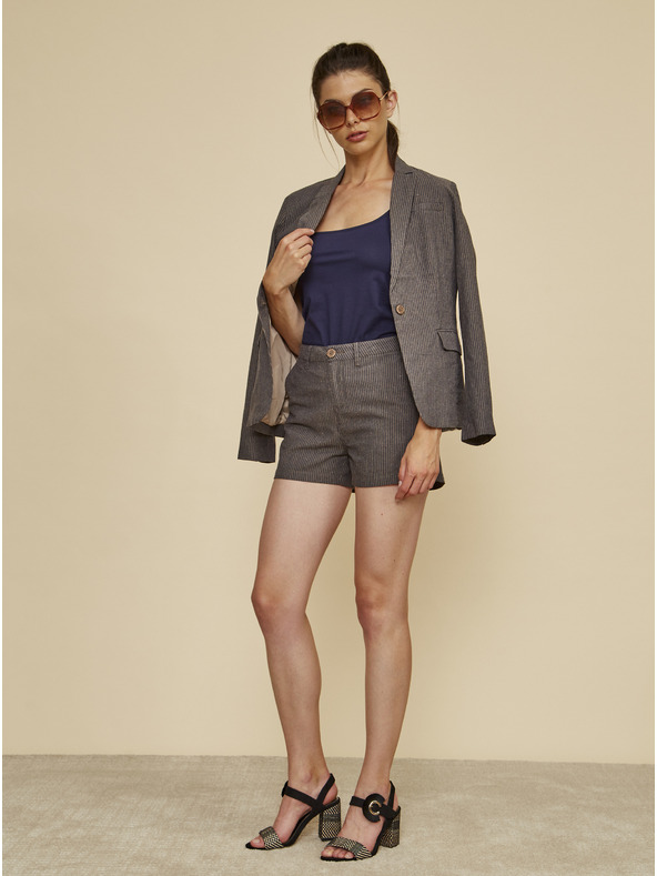 ZOOT.lab Бежови дамски къси панталони на райета с лен ZOOT.lab Jade