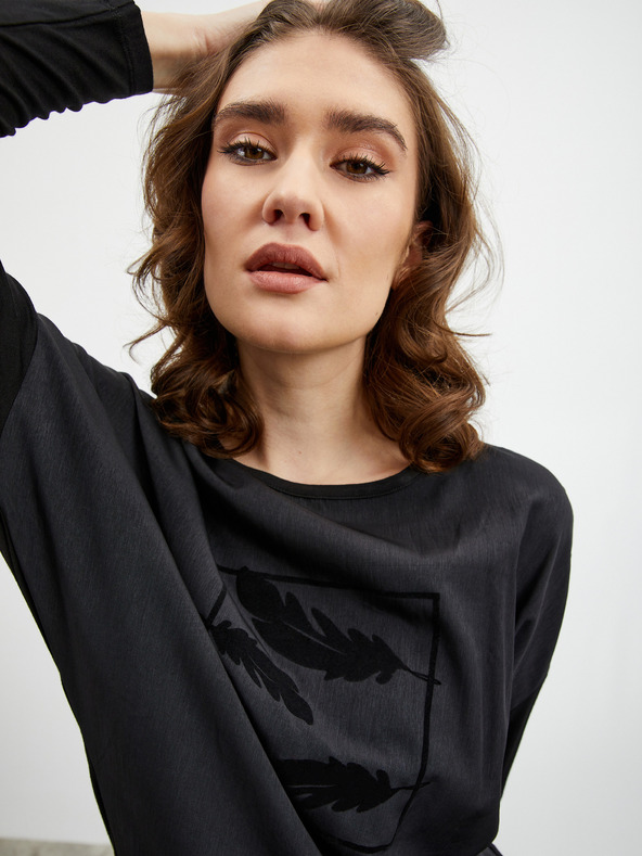 ZOOT.lab Черна дамска свободна риза с принт ZOOT.lab Rozy