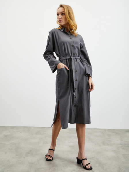 ZOOT.lab Тъмно сива дамска рокля с ленена риза ZOOT.lab Darsha