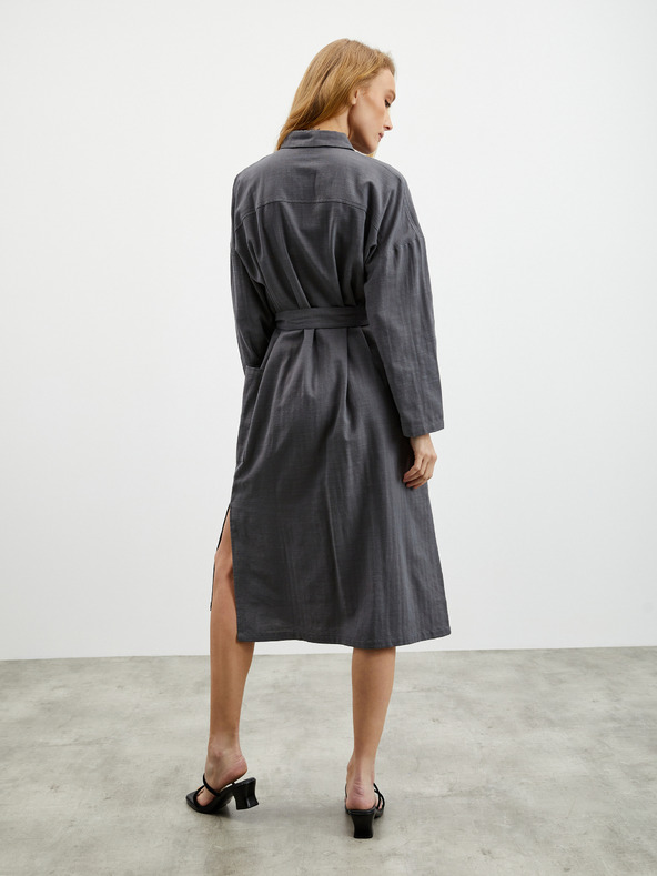 ZOOT.lab Тъмно сива дамска рокля с ленена риза ZOOT.lab Darsha