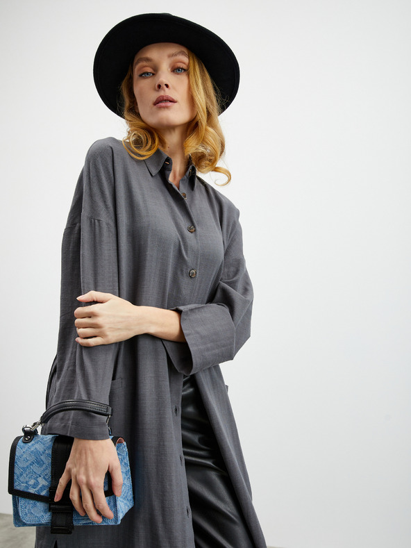 ZOOT.lab Тъмно сива дамска рокля с ленена риза ZOOT.lab Darsha