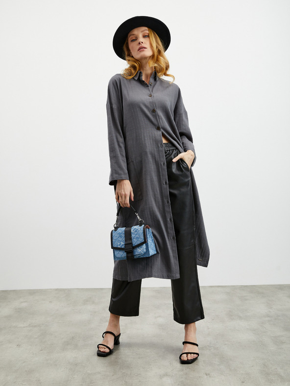 ZOOT.lab Тъмно сива дамска рокля с ленена риза ZOOT.lab Darsha