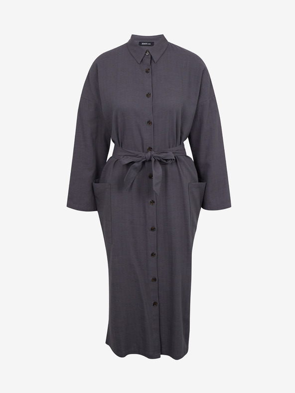 ZOOT.lab Тъмно сива дамска рокля с ленена риза ZOOT.lab Darsha