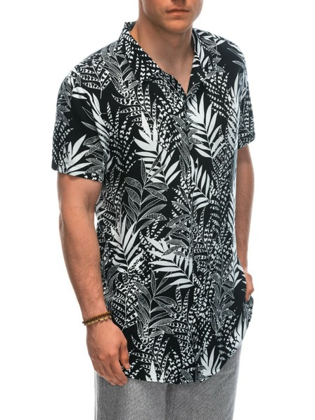 Ombre Clothing Мъжка тениска с шарка от вискоза с къс ръкав OM-SHPS-0113 Ombre Clothing черна