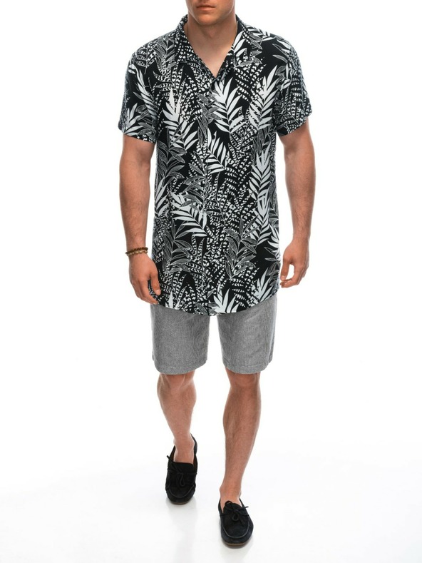 Ombre Clothing Мъжка тениска с шарка от вискоза с къс ръкав OM-SHPS-0113 Ombre Clothing черна