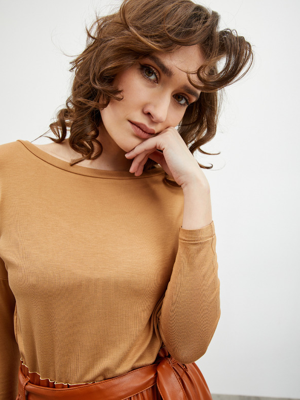 ZOOT.lab Бежова дамска свободна основна тениска с три-четвърти ръкави ZOOT.lab Leticia