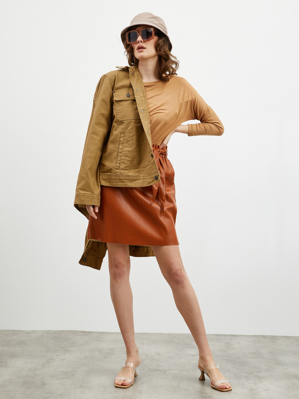 ZOOT.lab Кафява дамска пола от изкуствена кожа с връзки ZOOT.lab Ryoko