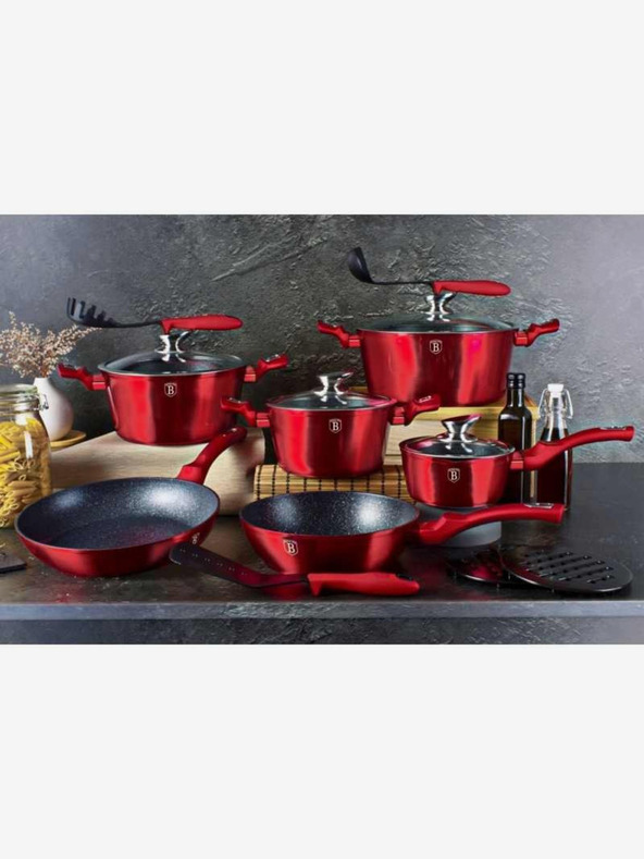 Berlingerhaus Кръгъл тиган с мраморно покритие и капак 24 см BERLINGERHAUS Burgundy Metallic Line