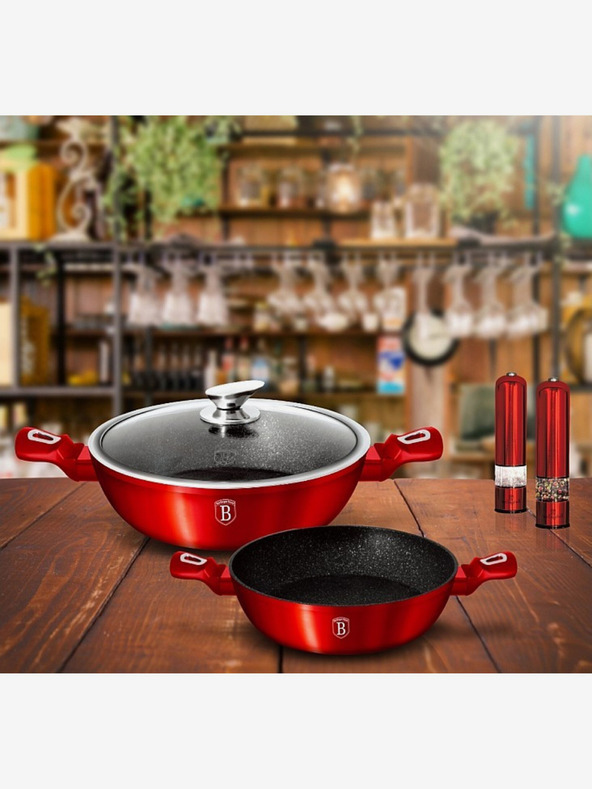 Berlingerhaus Кръгъл тиган с мраморно покритие и капак 24 см BERLINGERHAUS Burgundy Metallic Line