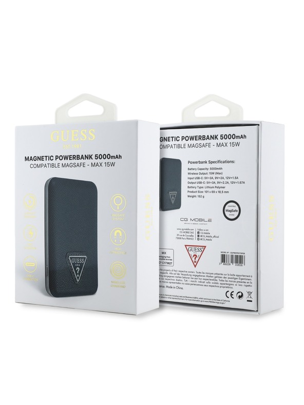 Guess Guess PU зърнест триъгълник с лого MagSafe Powerbank 5000mAh Синьо
