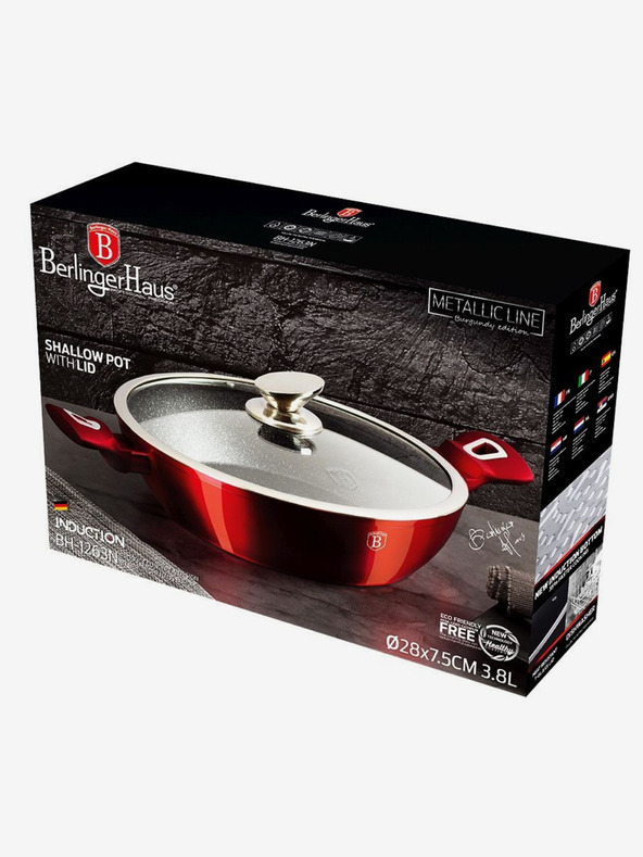 Berlingerhaus Кръгъл тиган с мраморен повърхност и капак 28 см BERLINGERHAUS Burgundy Metallic Line