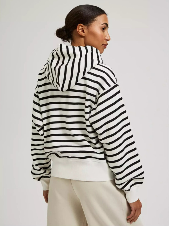 Moodo Черно-бяла раирана суитшърт с качулка и цип Moodo