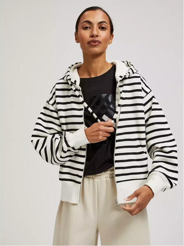 Moodo Черно-бяла раирана суитшърт с качулка и цип Moodo