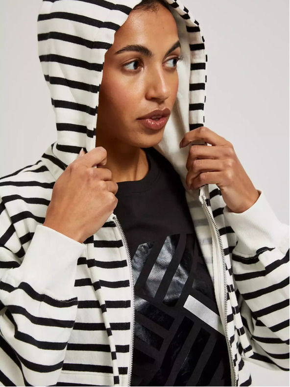 Moodo Черно-бяла раирана суитшърт с качулка и цип Moodo