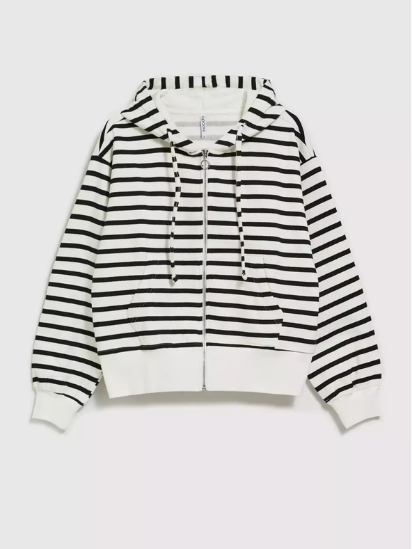 Moodo Черно-бяла раирана суитшърт с качулка и цип Moodo