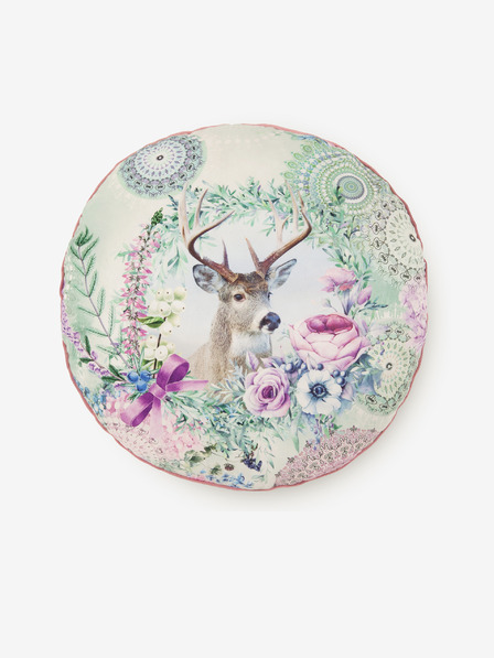 HIP Диаметър 55 см - Розова и зелена двустранна възглавница с мотив HIP Romini